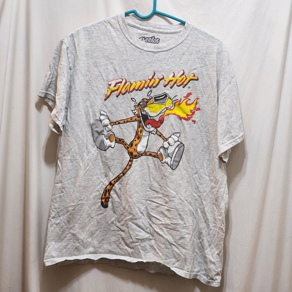 Mad Engine Cheetos Flamin' Hot Chester Cheetah Fire Gray T-Shirt Mens L